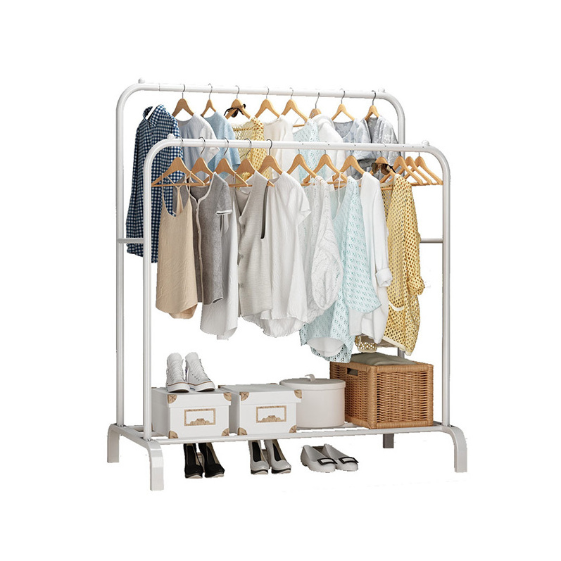 Metal hotel coat rack Garment Clothes Rack Display With Bottom Shelves Coat Hanger Clothes Rack