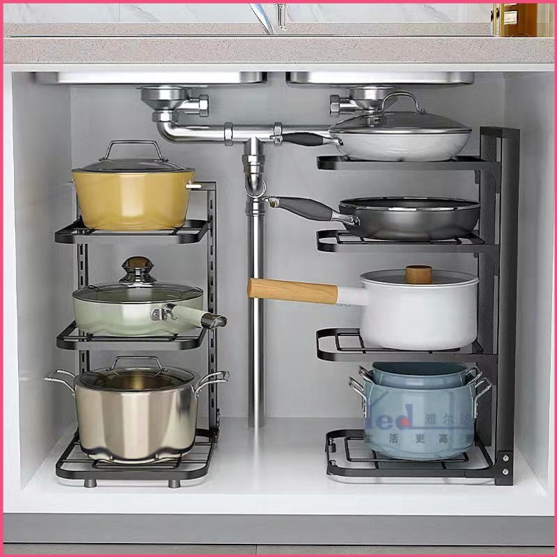 Kitchen pot storage rack 4 layer carbon steel kitchen appliance rack adjustable wall mounted kitchen storage rack