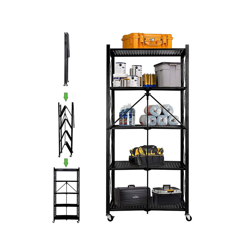 Black White Utility Heavy Duty Folding Metal Shelf Home Kitchen Bathroom Stackable Foldable Shelving Unit