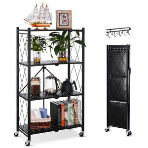 Heavy Duty Storage Removable Folding Rack Shelf Household Stackable Shelving Unit Kitchen Organizer Shelves With Wheels