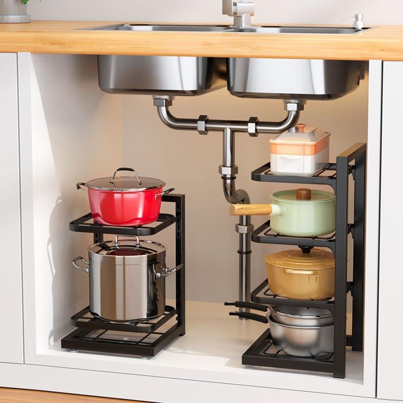 Kitchen pot storage rack 4 layer carbon steel kitchen appliance rack adjustable wall mounted kitchen storage rack