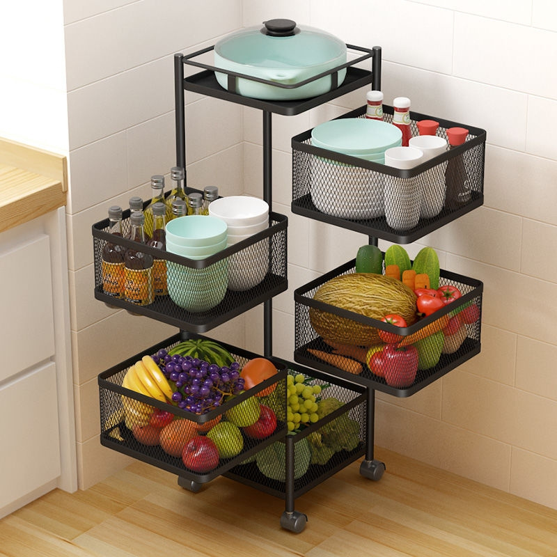 Hot sale kitchen supplies multi layer rotatable storage vegetable fruit basket 360 degree rotating baskets rack