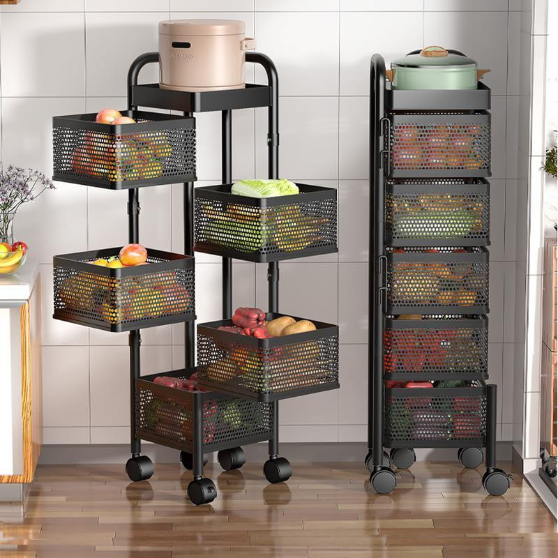 Kitchen Storage Rotatable Rack Floor Living Room Multi Layer Movable Fruit Vegetable Snack Stand Household Shelf