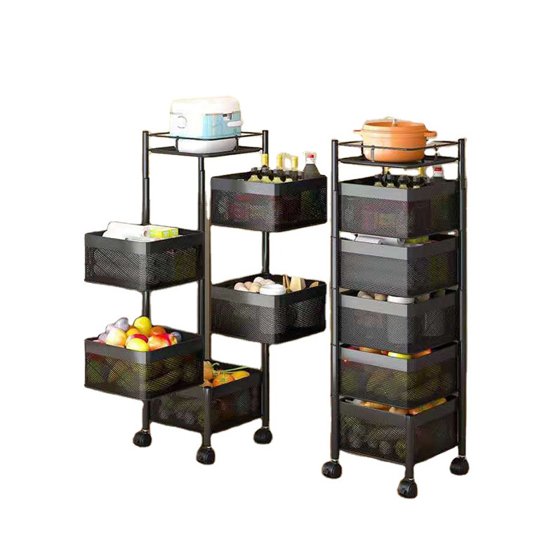 Kitchen Vegetable Or Fruit Storage Rack Rotatable Trolley Cart With Wheels