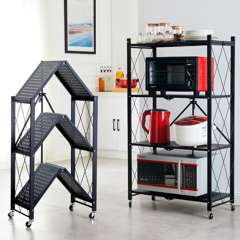 Foldable Warehouse Storage Holders Metal Microwave Oven Shelf Stand Kitchen Appliances folding Storage Rack Cabinet