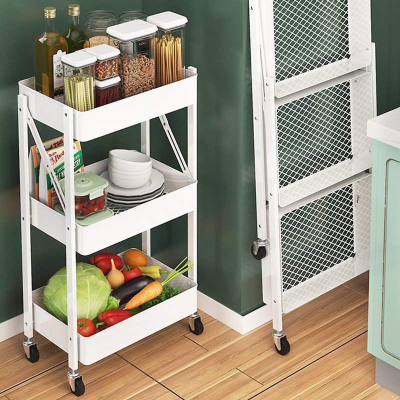 3 Layer Movable Kitchen Storage Organizer Metal Rolling Trolley Cart Shelf Rack With Wheel For Living Room Bedroom