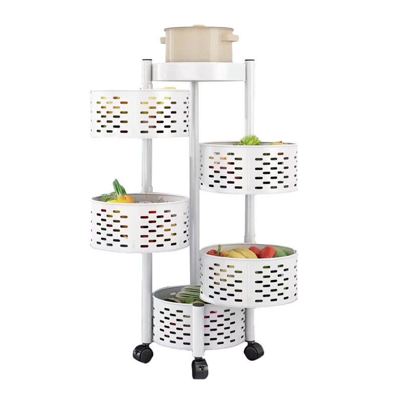 Rotating Shelf With Wheels 360 Degree Baskets Fruit Multipurpose 3 4 5 Tier Kitchen Vegetable Metal Storage Rack