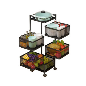 Kitchen storage rotary trolley rack 5 layers of fruit and vegetable basket grid rack wheels storage racks shelving units