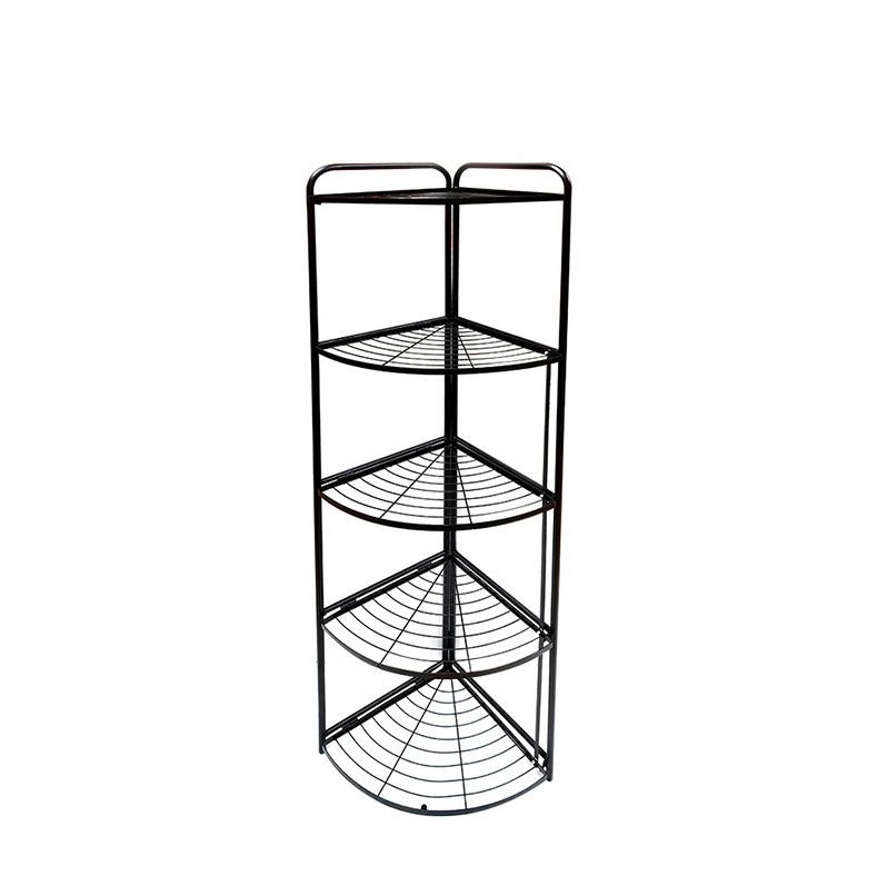 Durable household furniture corner arrangement 5 layer shelf kitchen steel wire metal storage fan shelf