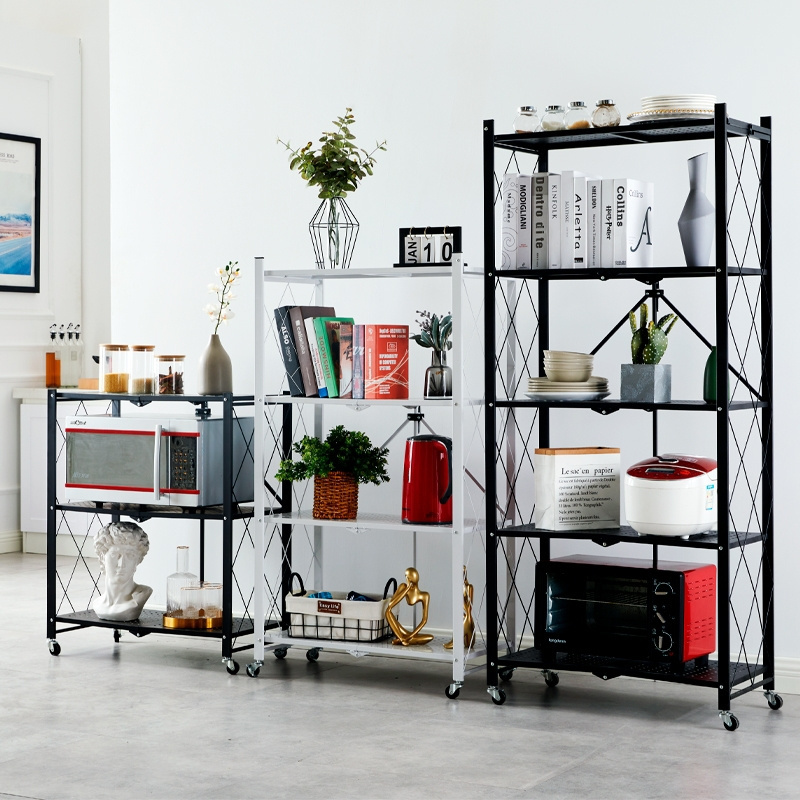 Heavy Duty Storage Removable Folding Rack Shelf Household Stackable Shelving Unit Kitchen Organizer Shelves With Wheels