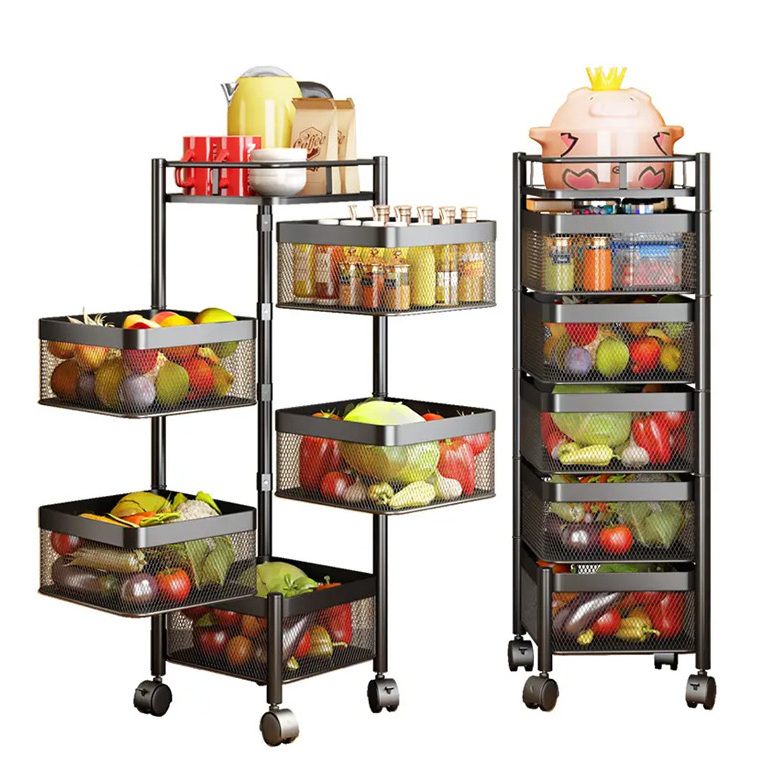 Hot sale kitchen supplies multi layer rotatable storage vegetable fruit basket 360 degree rotating baskets rack