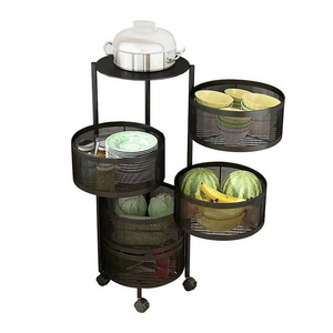 Kitchen Wire Fruits Vegetable Rack Round Floor Type Multi Layer 5 tier Organizer Storage Holders Racks