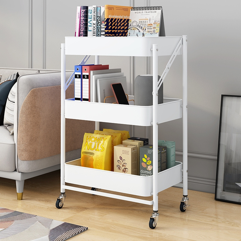 3 Layer Movable Kitchen Storage Organizer Metal Rolling Trolley Cart Shelf Rack With Wheel For Living Room Bedroom