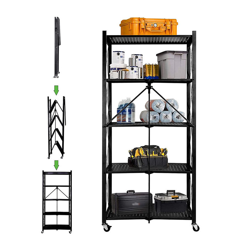 5 Layer Metal Removable Folding Power Rack Collapsible Stackable Home Kitchen Storage Folding Racks Medium Duty Folding Shelf