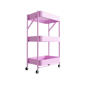 3 Layer Movable Kitchen Storage Organizer Metal Rolling Trolley Cart Shelf Rack With Wheel For Living Room Bedroom