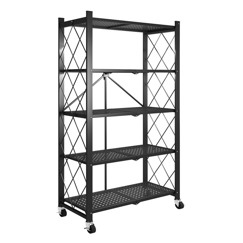 Modern Design Balcony Storage Rack Kitchen Storage Rack 5 Layer Foldable Display Rack with Wheels Metal Carton Multifunction