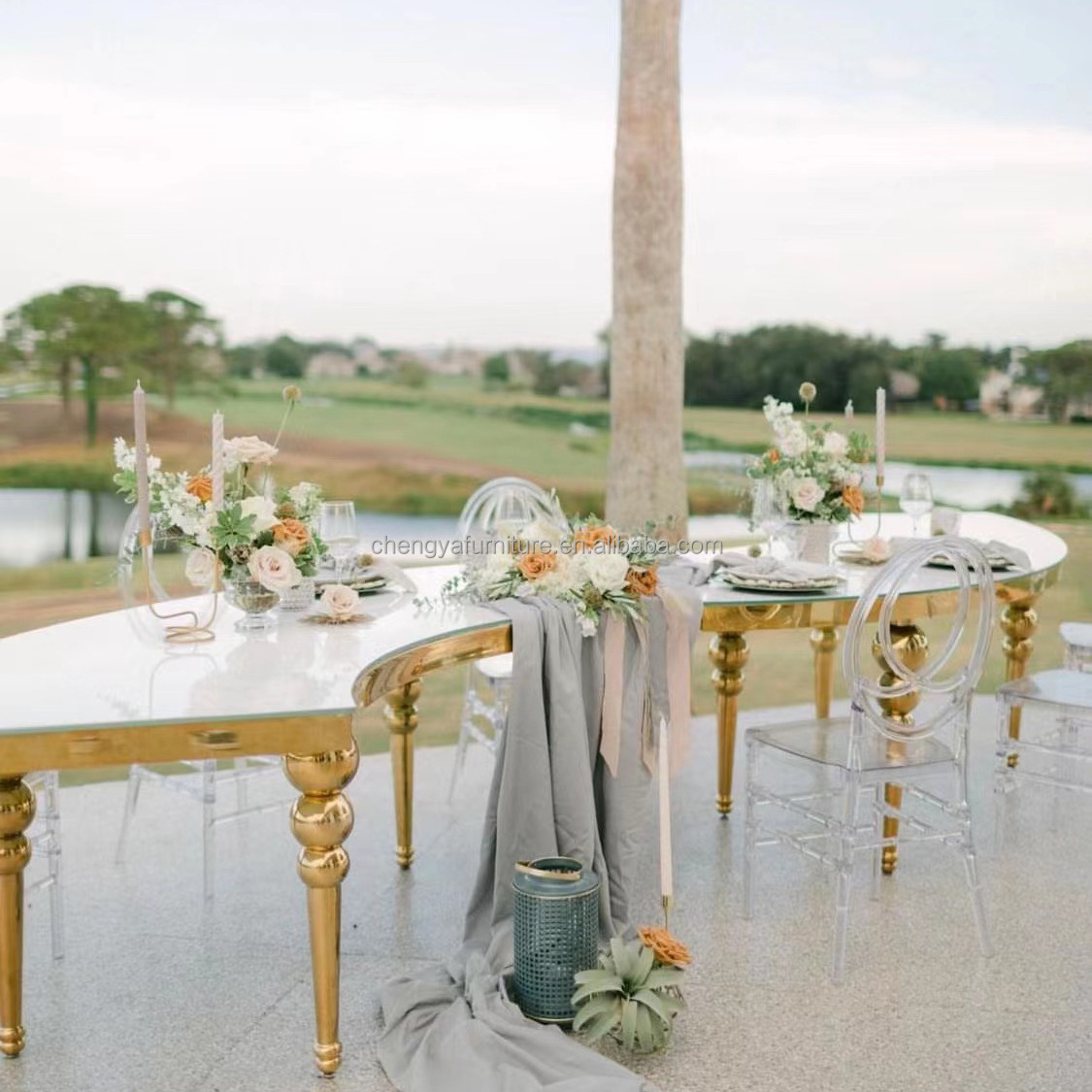 Stainless steel moon table half round hotel event serpentine wedding table