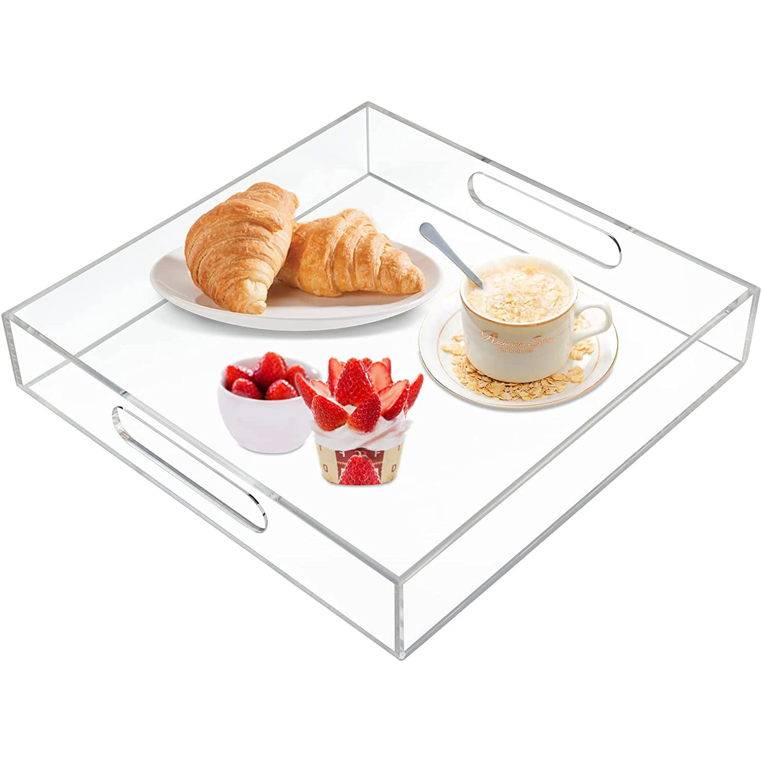 Customized Transparent Acrylic Tray Storage Display Acrylic Service Tray With Handle