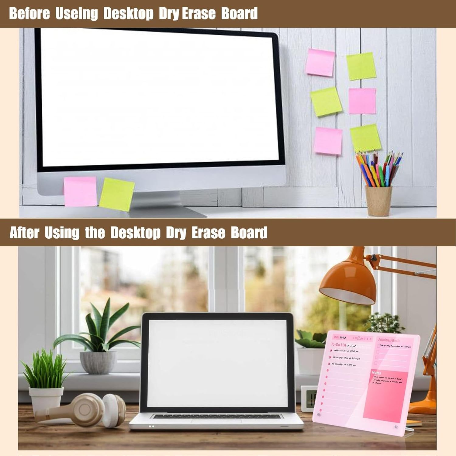 Acrylic desktop dry erase board To-do List planner board with stand, suitable for office/home/school, supports custom sizes