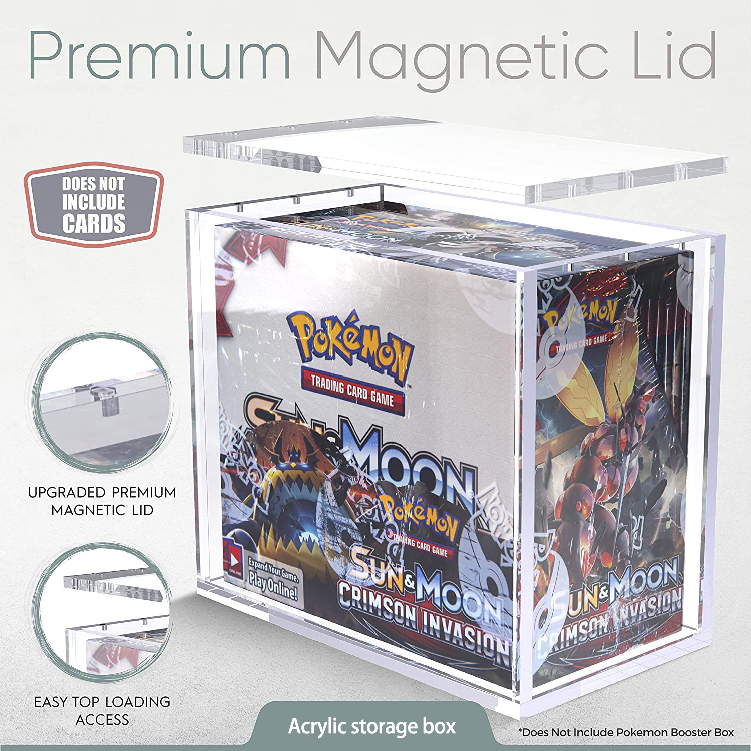 Wholesale Pokemon Display Box With Magnetic Lid Pokemon cards Booster Box with Top Load Lid Acrylic Display Case