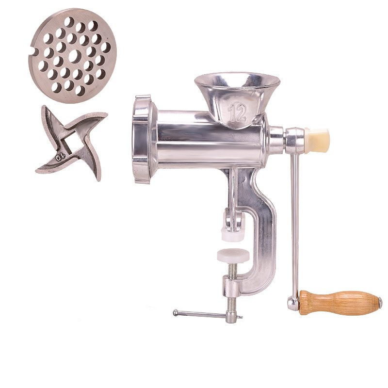 Aluminium Alloy Manual Hand Crank Meat Mincer Multi-Functional Meat Vegetable Grinding Machine with Tabletop Clamp for Kitchen