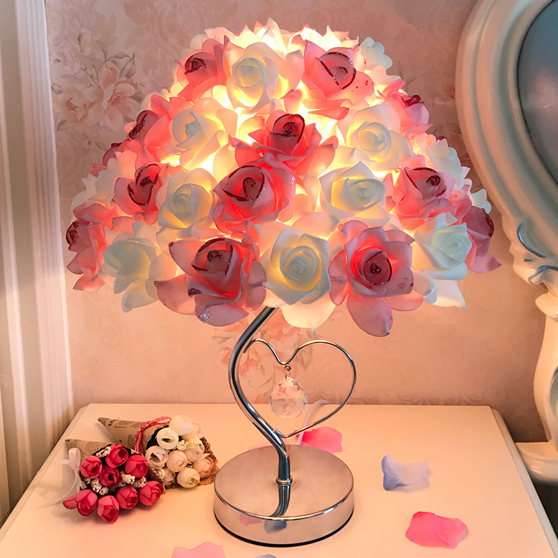 European Table Lamp Rose Flower LED Night Light Bedside Desk lamp For Home Wedding Party lamps home decor luxury