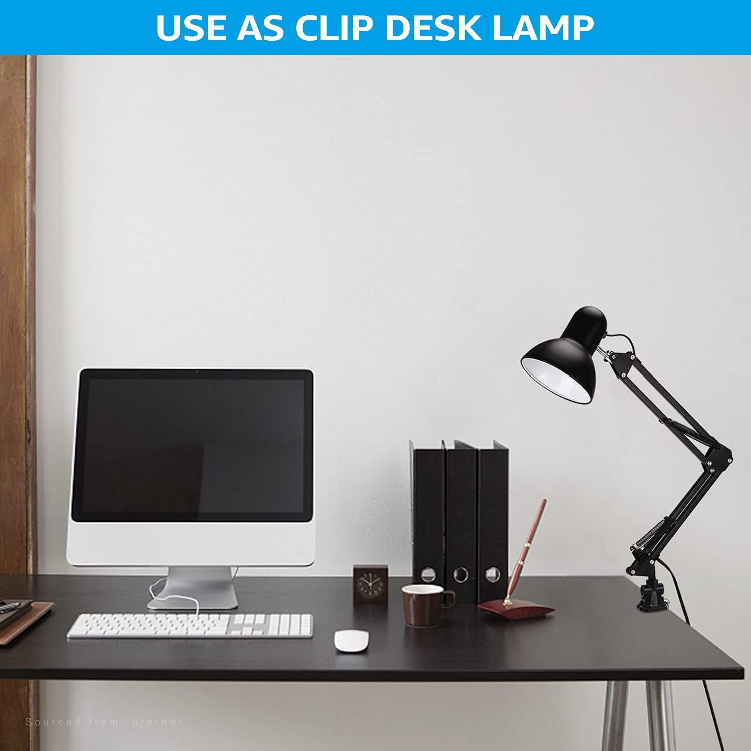 E27 Metal Swing Arm Desk Lamps Gooseneck Adjustable Table Lamp with Clamp for Study Office