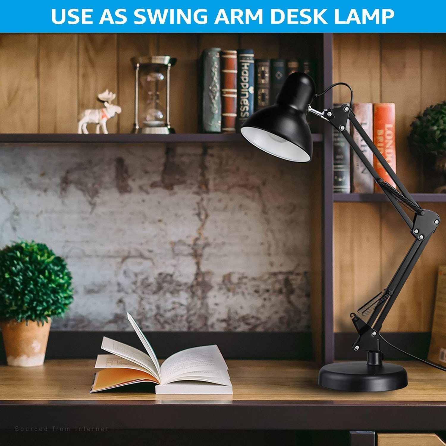 E27 Metal Swing Arm Desk Lamps Gooseneck Adjustable Table Lamp with Clamp for Study Office