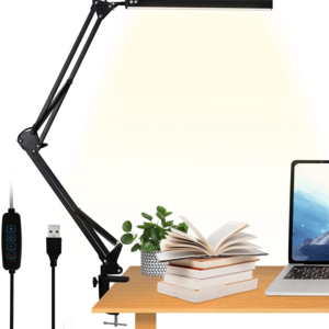 LED Desk Lamp with Clamp-on 10W Swing Arm Eye-Caring Dimmable Desk Light with 10 Brightness Level