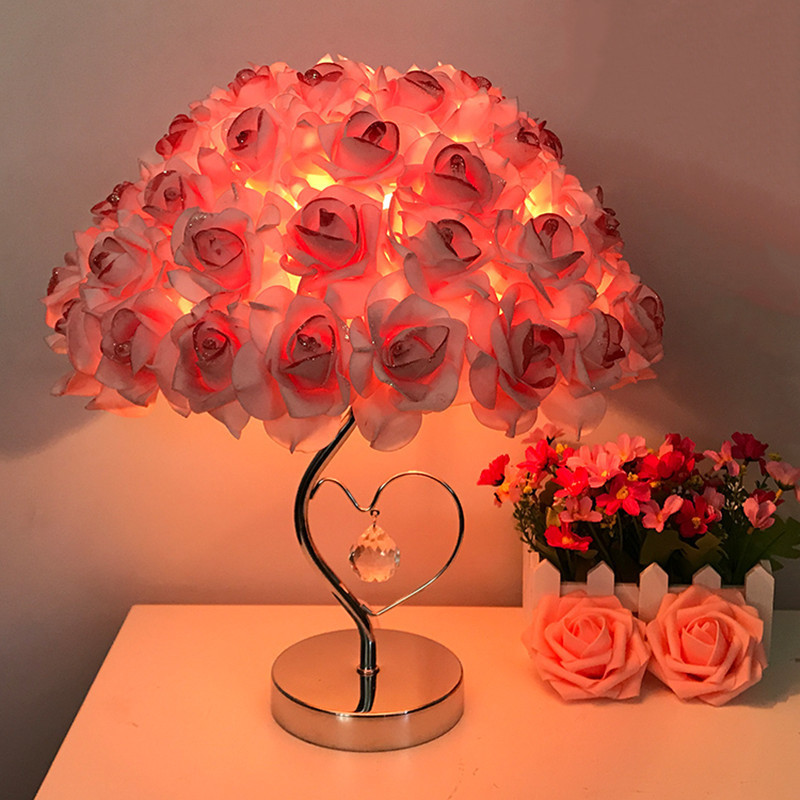 European Table Lamp Rose Flower LED Night Light Bedside Desk lamp For Home Wedding Party lamps home decor luxury