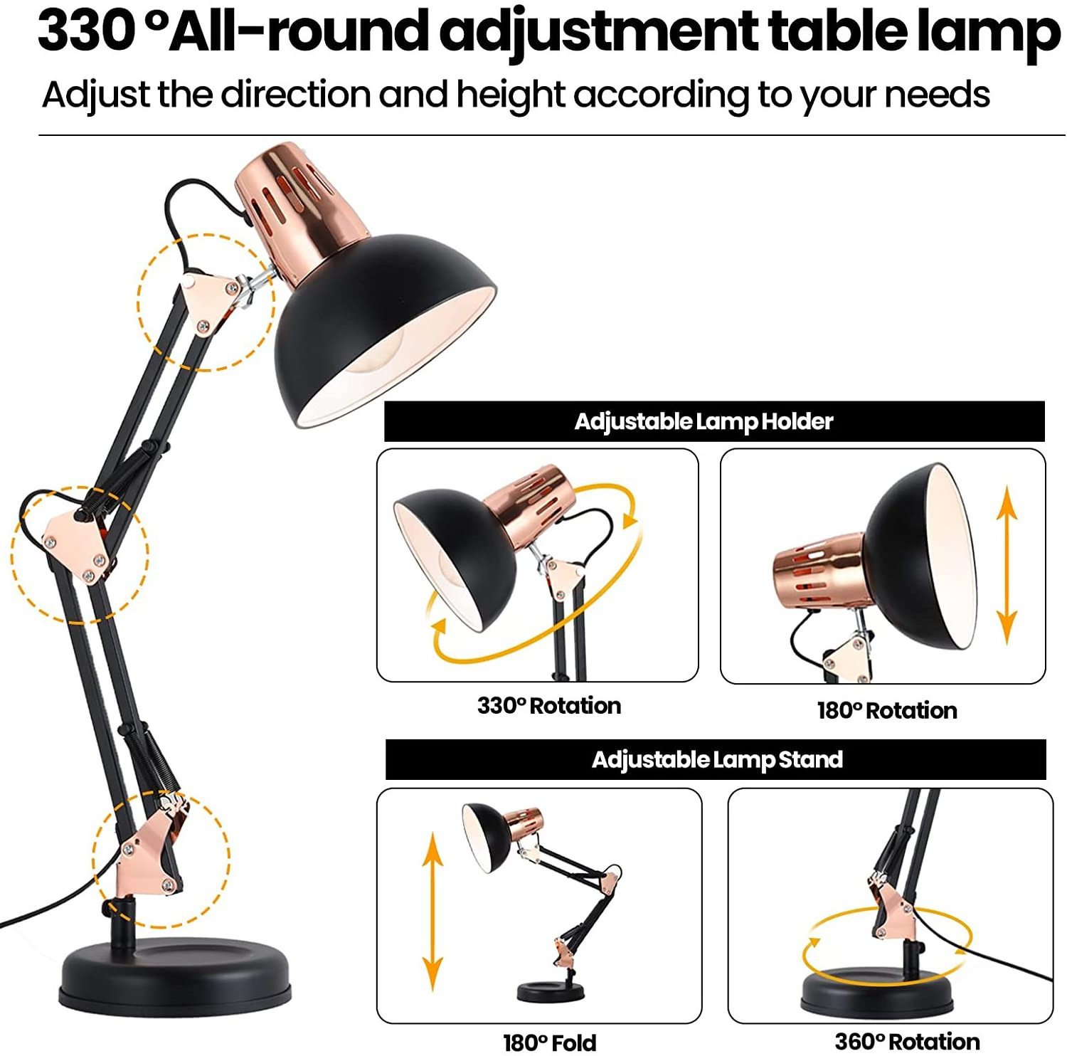 America Style Metal Clip Table Light Swing Arm Folding Led Desk Lamp With Clamp For Reading Study