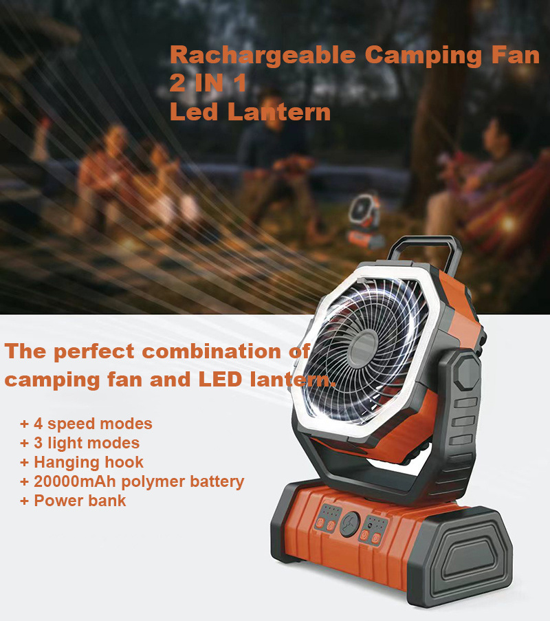 20000mAh USB Rechargeable Portable Camping Light Lantern With Rotating Fan For Outdoor Tent