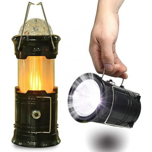 Solar Powered Portable Stage Light Flashlight Retractable Flame Effect Lantern Lamp Rechargeable Outdoor Camping Tent Light