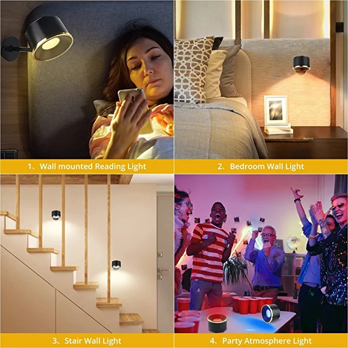 Rechargeable RGB Reading Bedside Lamp Wireless Magnetic Wall Light with Remote