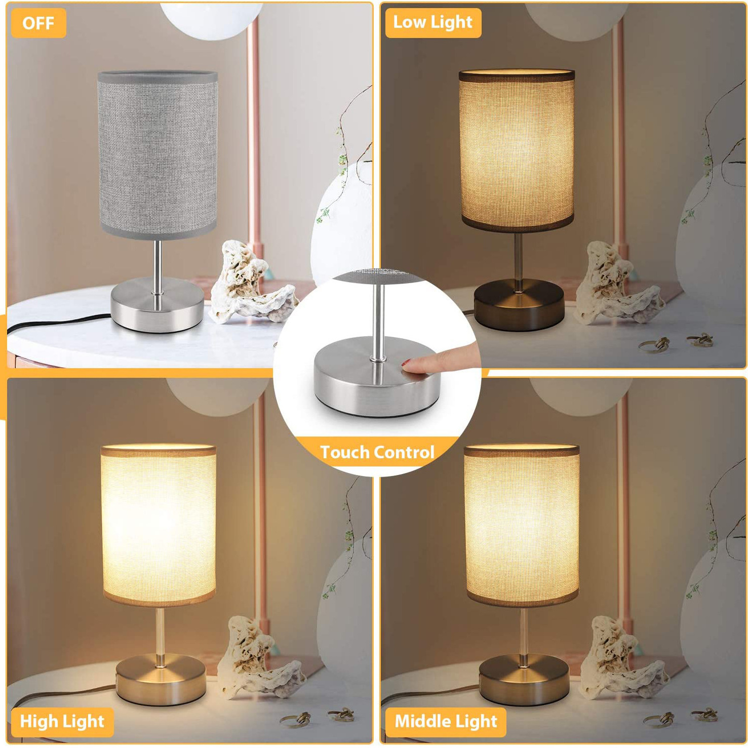 Super Market Hot Selling Simple Designs Mini Chrome Basic Table Lamp with Fabric Shade Black