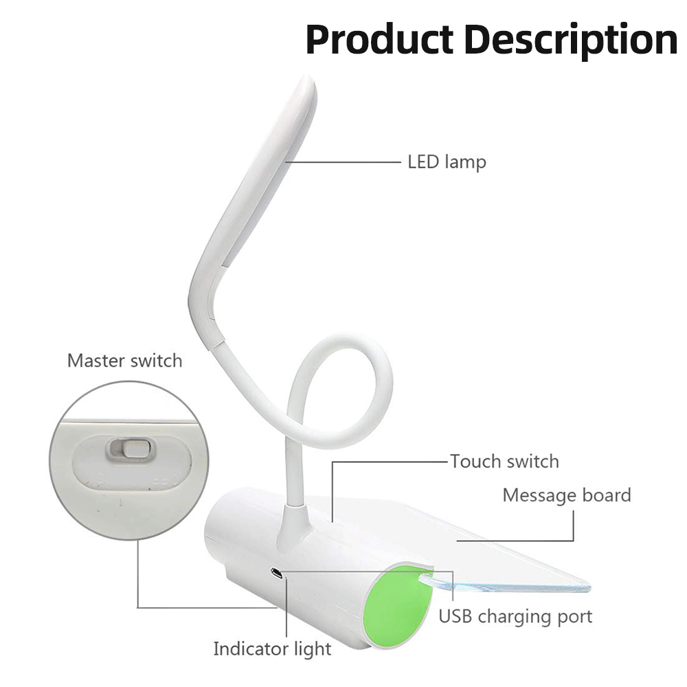 LED Table Lamp Novelty Eye Protection USB Rechargeable Desk Lamp Touch Switch Reading Light Message board Light 3 Mode Dimming