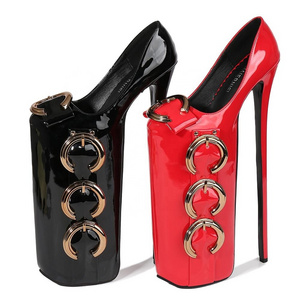 new arrival 30cm heels 20cm platform ladies sexy shoes highest heel pumps with buckles