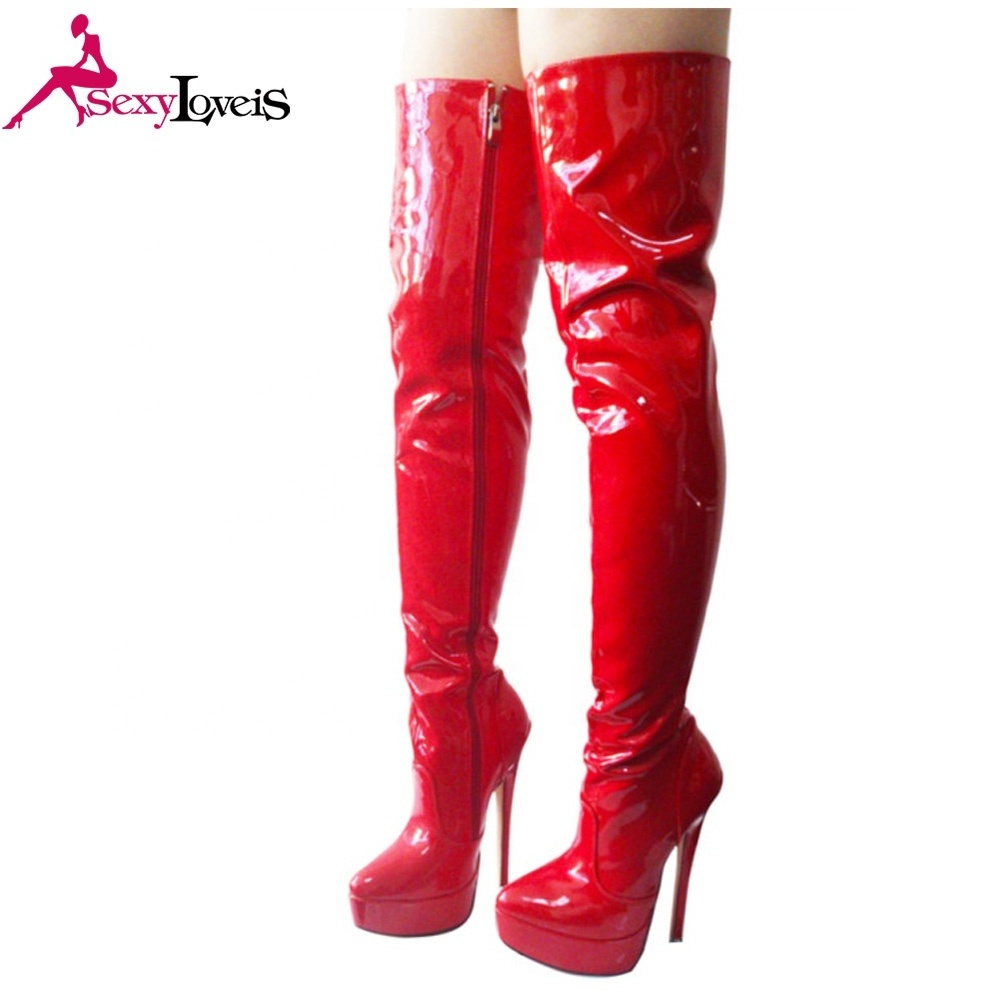 Wholesale European fashion women long boots high heel pink PU platform over knee women boots Popular thigh high boots for Ladies