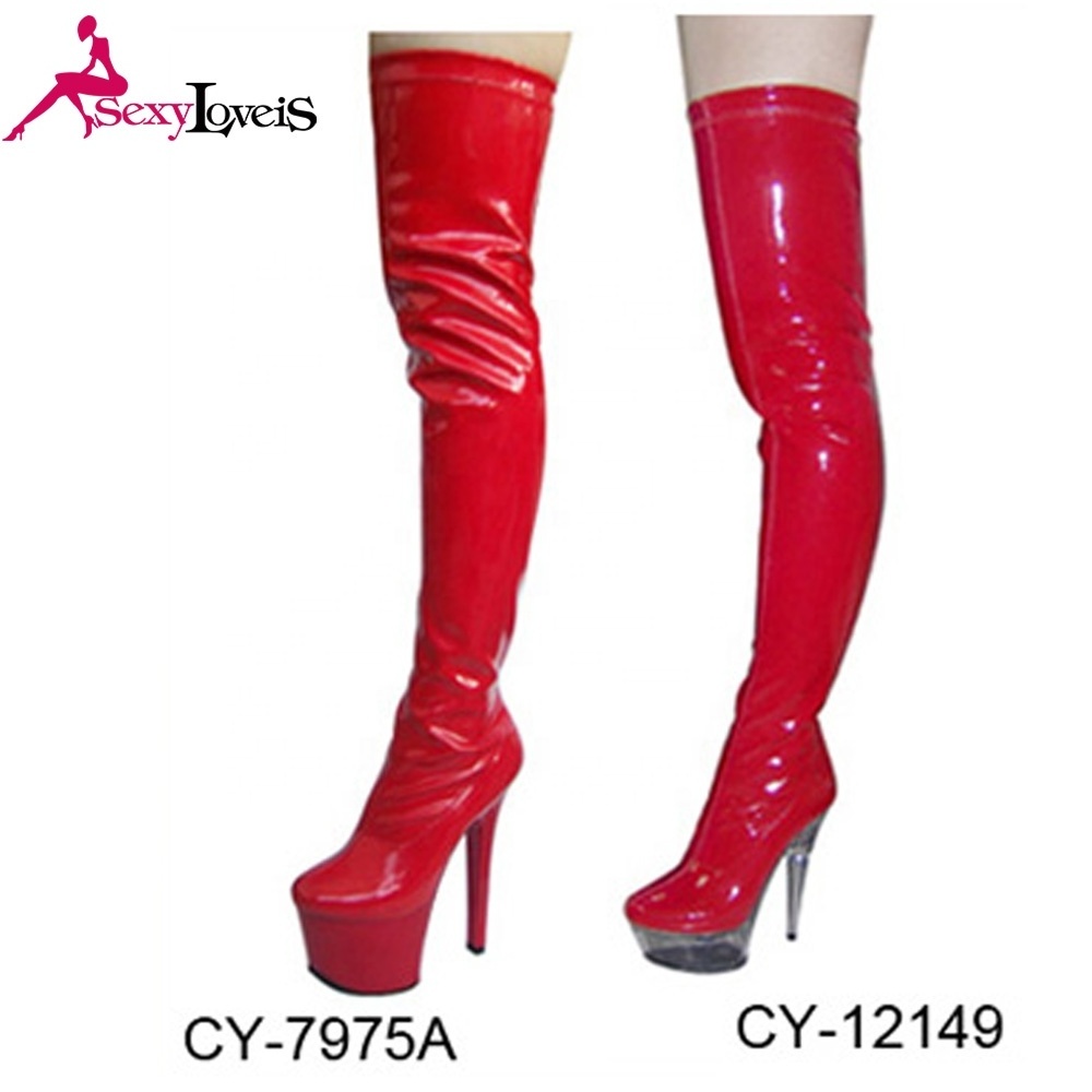 Wholesale European fashion women long boots high heel pink PU platform over knee women boots Popular thigh high boots for Ladies