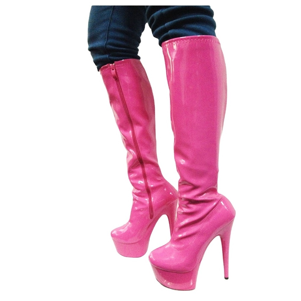 Wholesale European fashion women long boots high heel pink PU platform over knee women boots Popular thigh high boots for Ladies