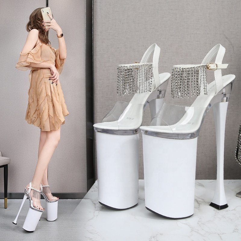 26cm Rhinestone Ankle Strap Sexy High Heel Women Sandals Ladies Summer Exotic Stripper Heels Dance Shoes