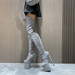 faux suede Thigh high fetish Exotic stripper pole heels platform dancer boots 20 cm 8" women high heel sexy over knee boots