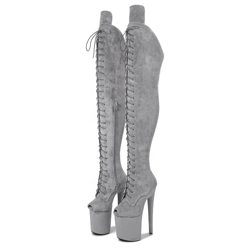 faux suede Thigh high fetish Exotic stripper pole heels platform dancer boots 20 cm 8