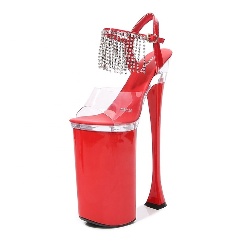 26cm Rhinestone Ankle Strap Sexy High Heel Women Sandals Ladies Summer Exotic Stripper Heels Dance Shoes