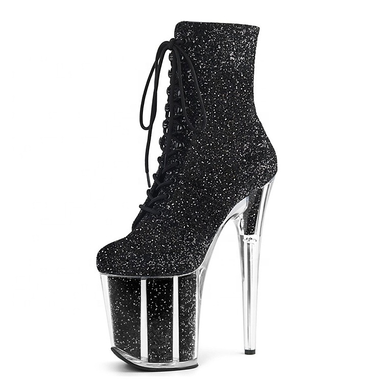 Popular Nightclub pole dancing performance ankle booties 20 cm sexy stripper high heels glitter platform boots women