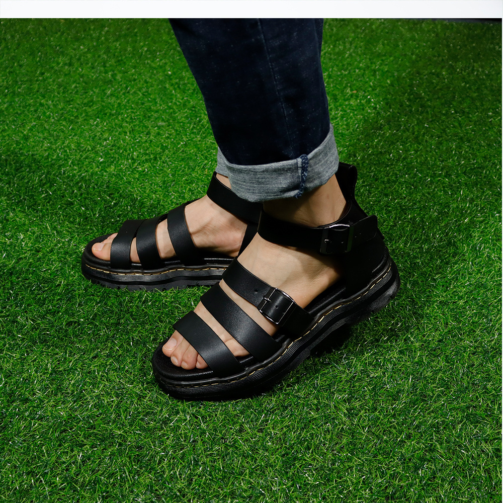 Latest High Quality Men's Summer Sandals Genuine Leather Roman Shoes Buckle Strap Flat Outdoor Design Rubber Insole Wholesale