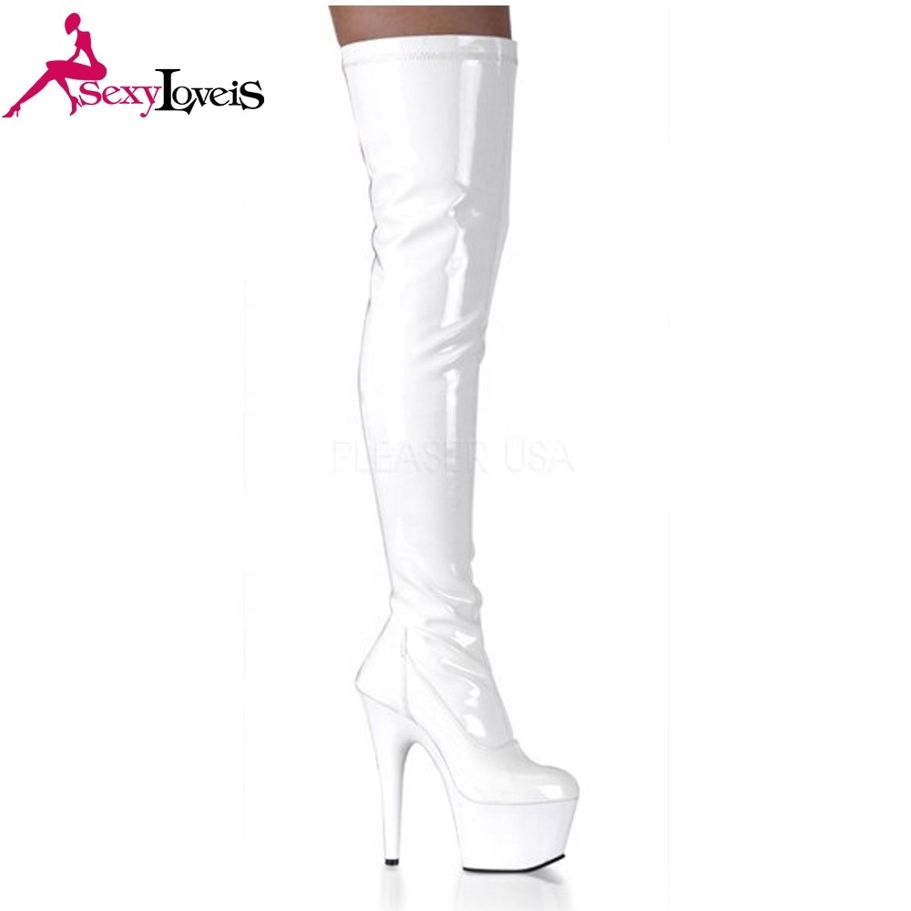 2023 popular 6inches 15cm stiletto stripper platform high heel sexy zipper thigh high boots