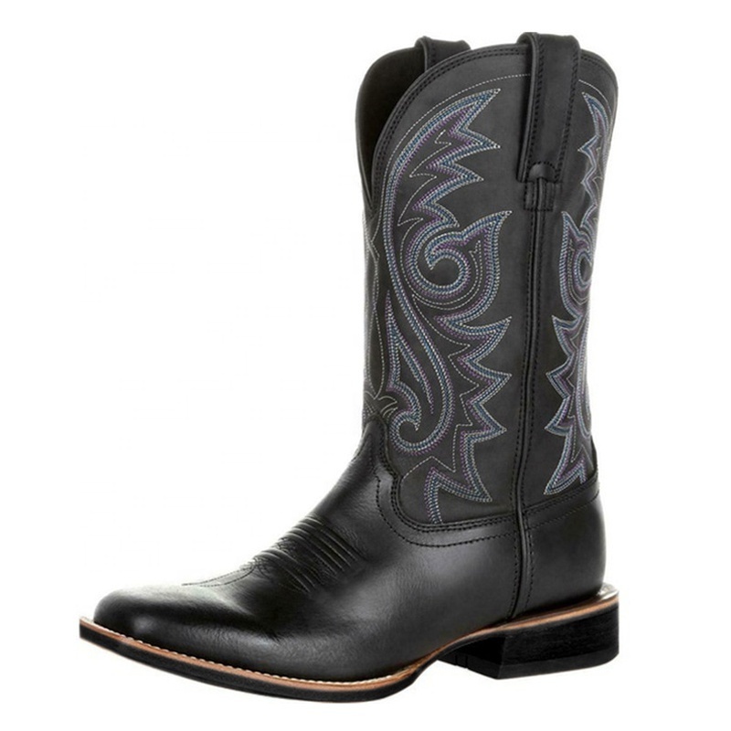 2024 New Collection Wide Square Toe Cowboy Boots mens Black High Cut Western cowboy Boots for men Popular design boots men