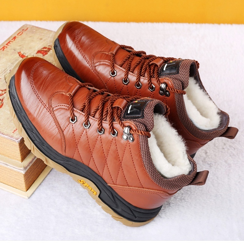 2023 Winter Hot Product Warm Outdoor Genuine Leather Snow Boots Shoes Sheep Fur Lined Snow Ankle Boots