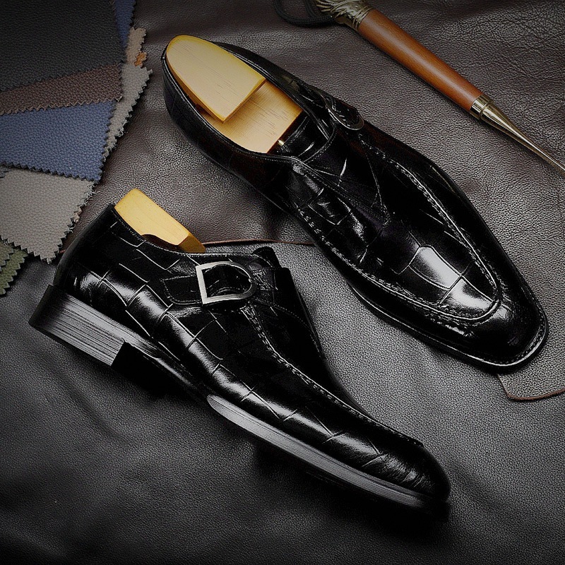 Luxury Design Office Shoes Men Italian Style Dress Shoes & Oxford High Quality Monk Straps Genuine Leather Shoes Men